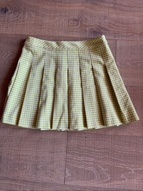Sunday Beat lime green Gingham Pleated Mini Skirt NWOT 10